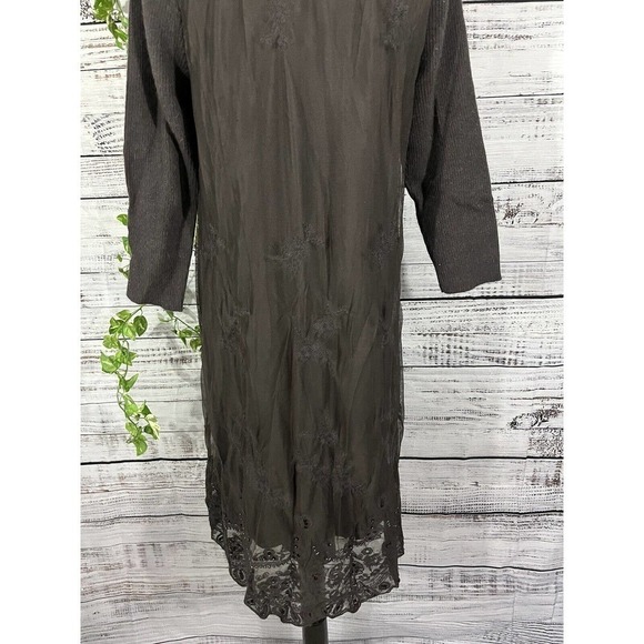 Sundance Dress sz Medium Brown Rabbit Hair Lace Sequins Knee Modest Midi Boho - Picture 13 of 14